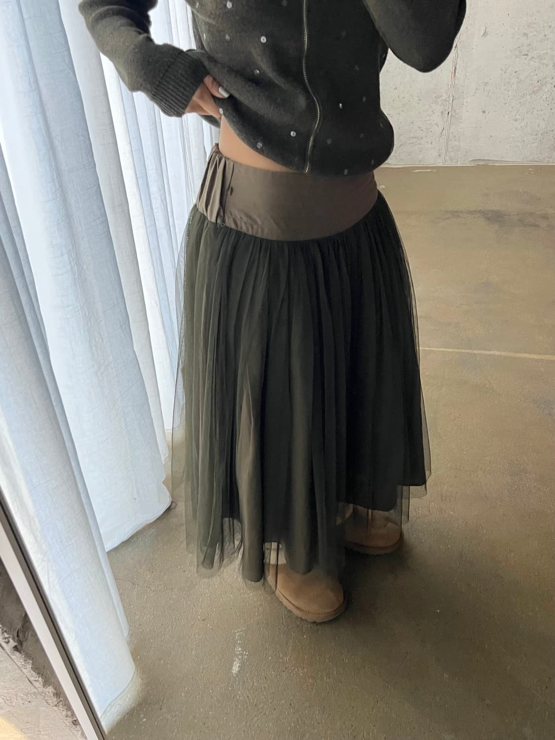 레이어드 튤 스커트 올리브 그린 상품이미지1
