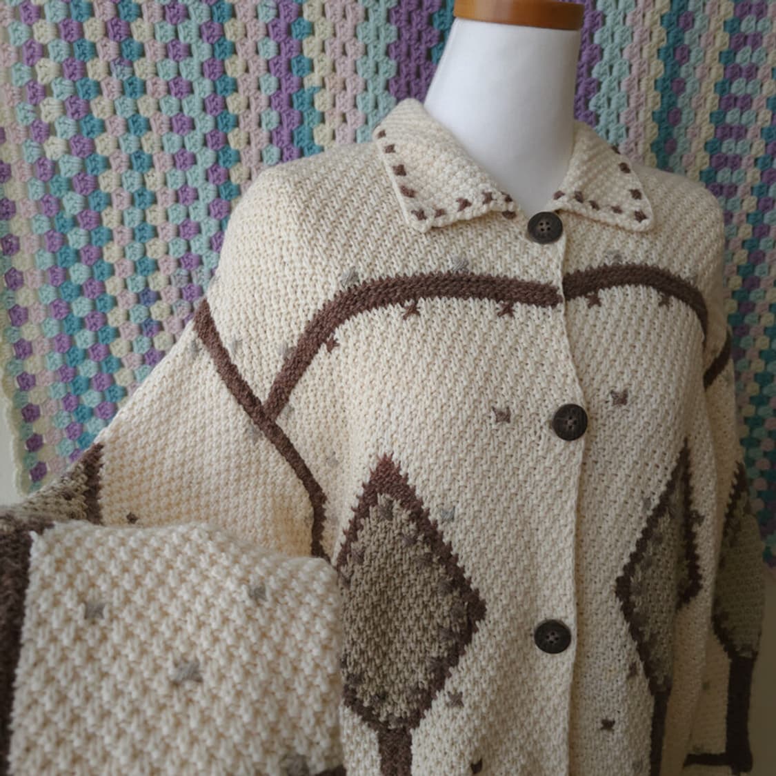 빈티지 아가일 니트 가디건 상품이미지3