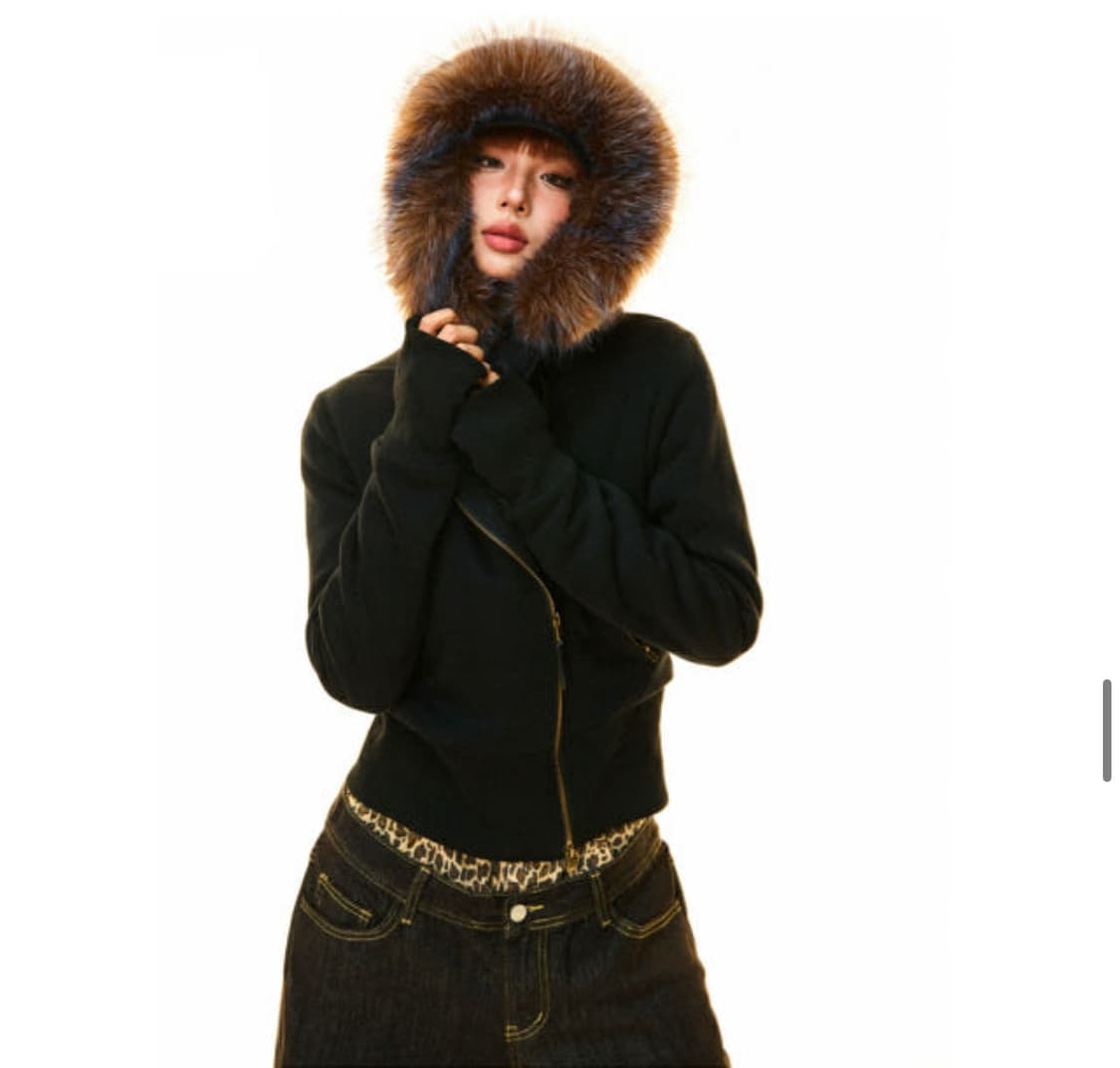 YOUNG STAGE 퍼 슬랜티드 후드 스웨트셔츠 집업 상품이미지2