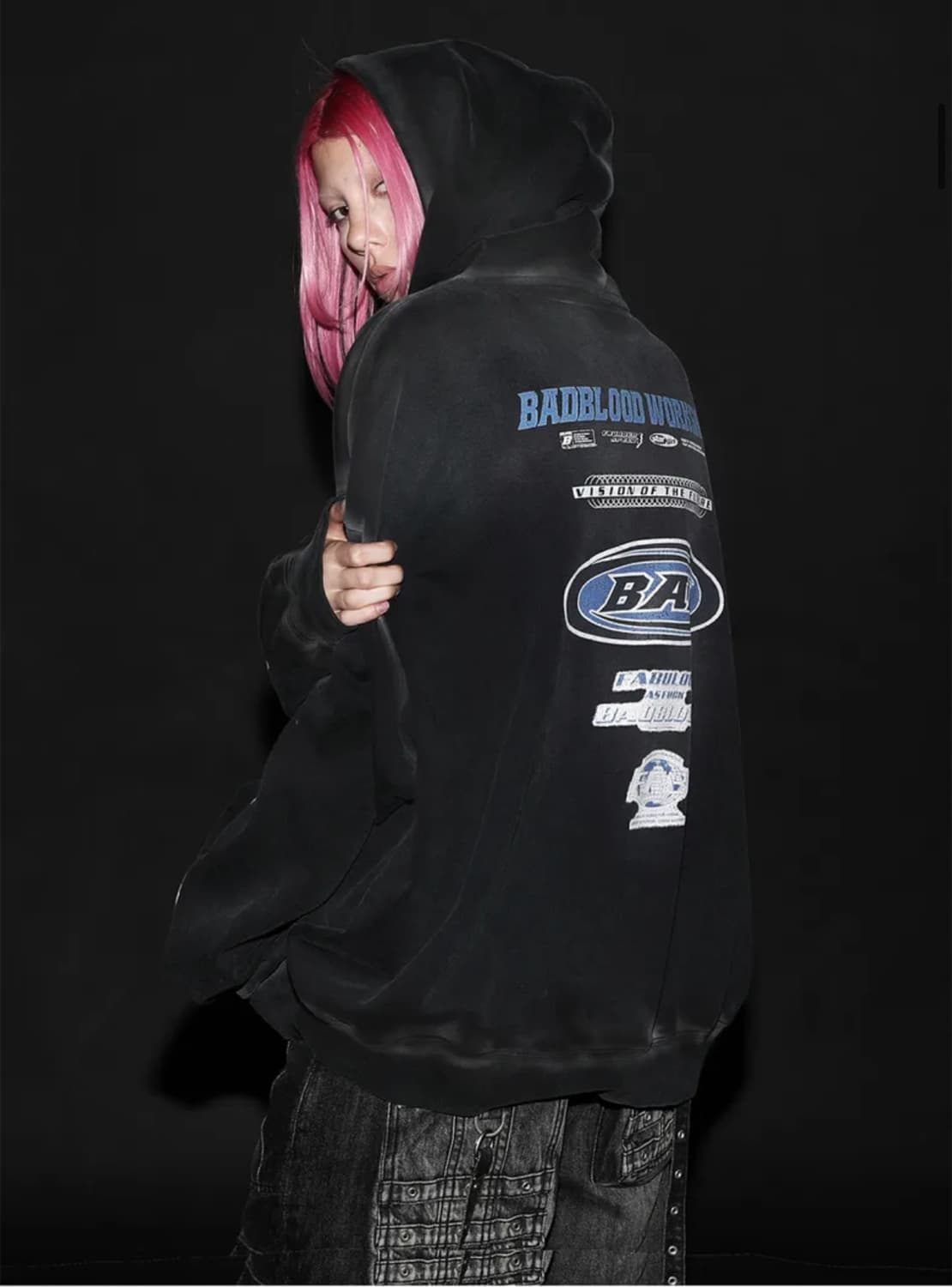 배드블러드 F2 올드이펙트 후드 - 블랙/블루 L 상품이미지3