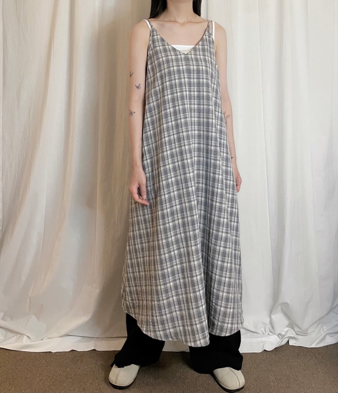 Strap Check Slip Dress - Melange Gray 상품이미지3
