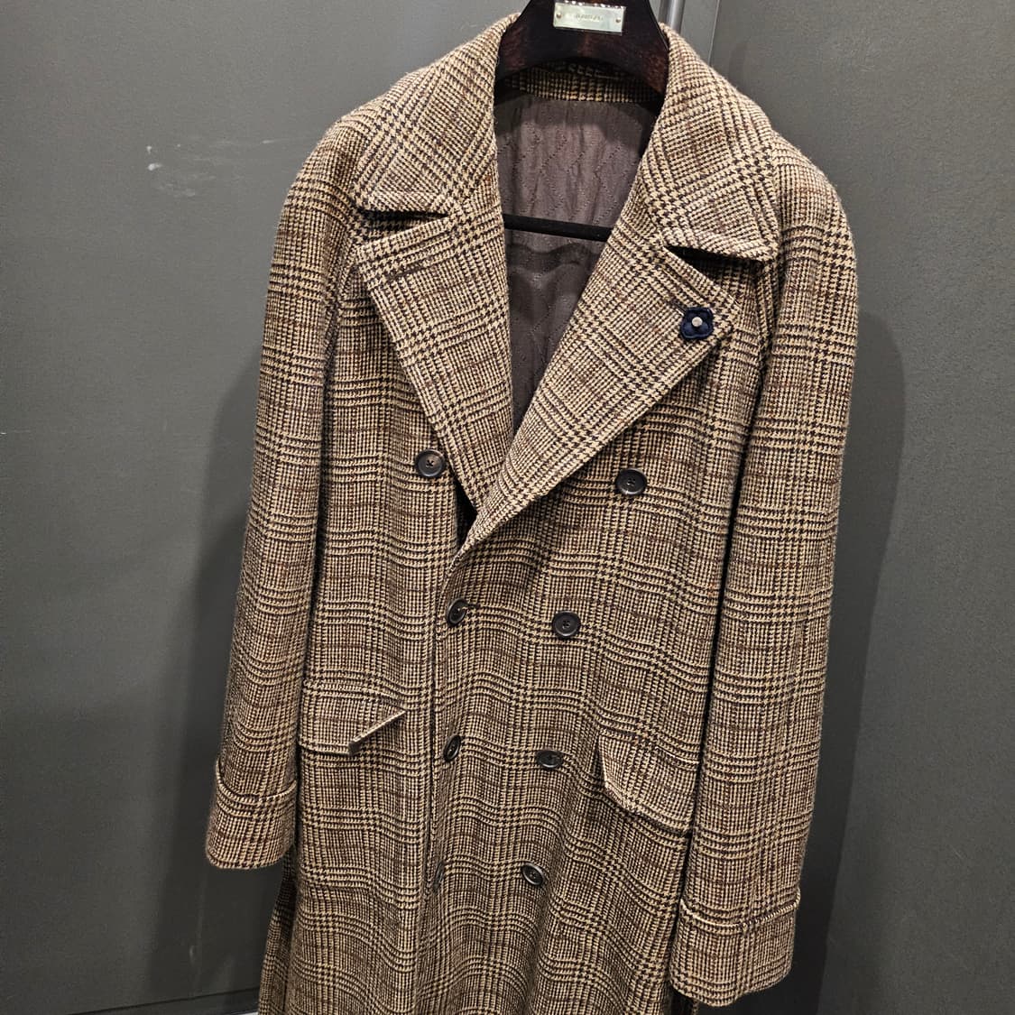 라르디니 벨티드 글랜체크 더블 울 코트 상품이미지3