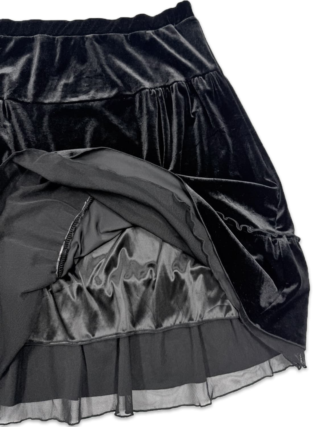 빈티지 블랙 벨벳 프릴 미디 스커트 상품이미지3