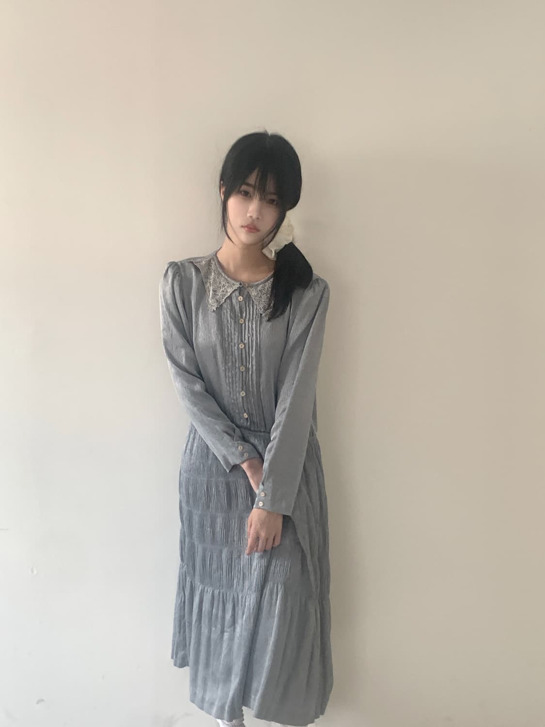 Lace collar pleats dress 상품이미지6