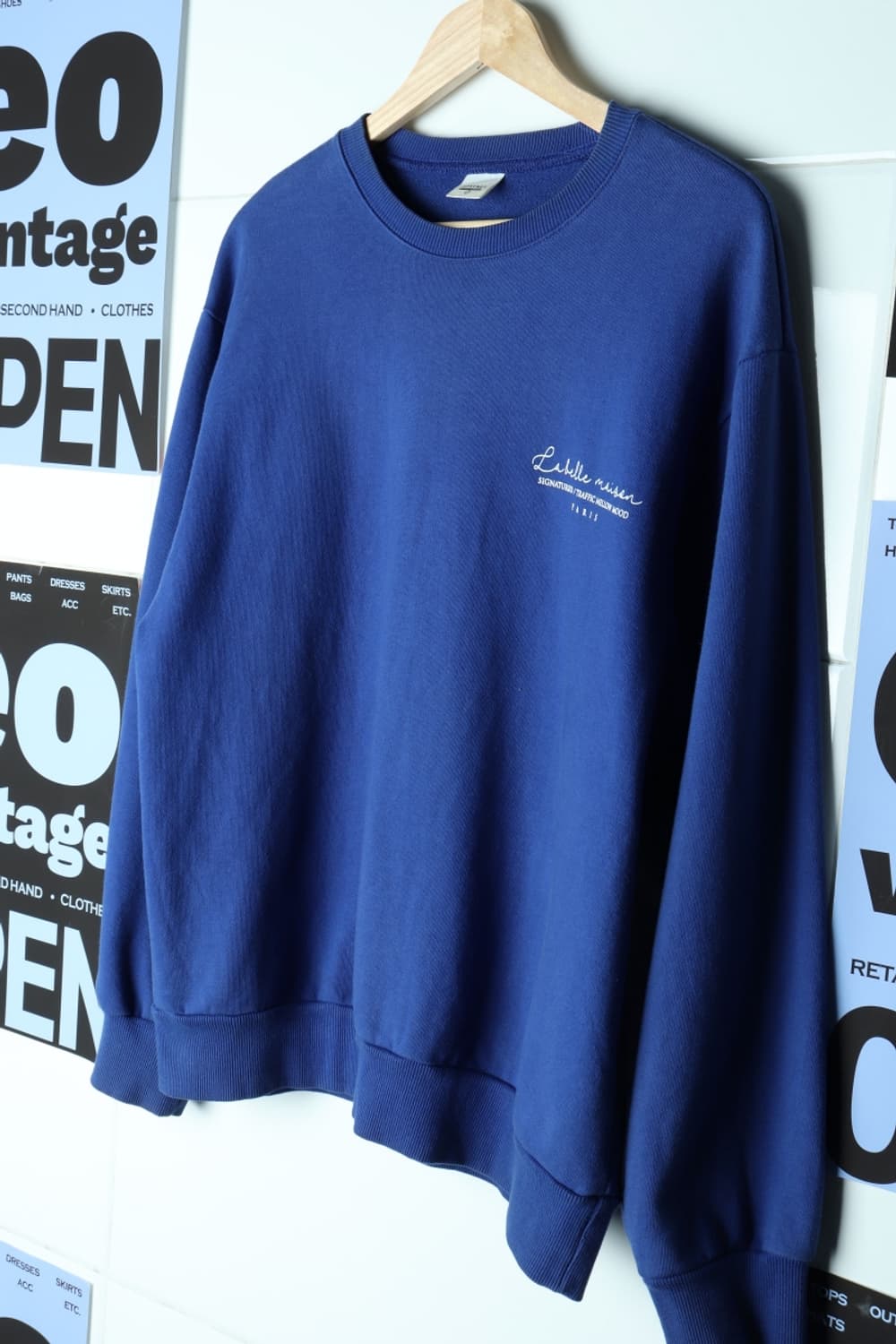 (L-2XL) 브랜드빈티지 맨투맨 티셔츠 피그먼트 블루 스트릿-7AF2 상품이미지1