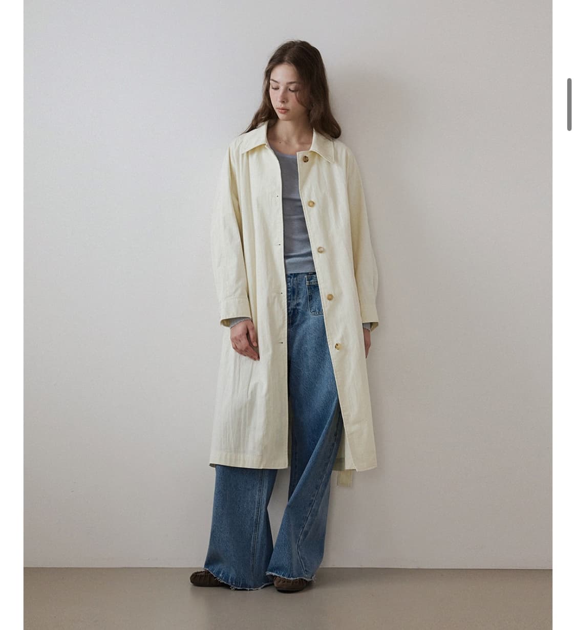 하네 벨티드 롱 트렌치 코트   에크루 (크림 색상) 상품이미지5