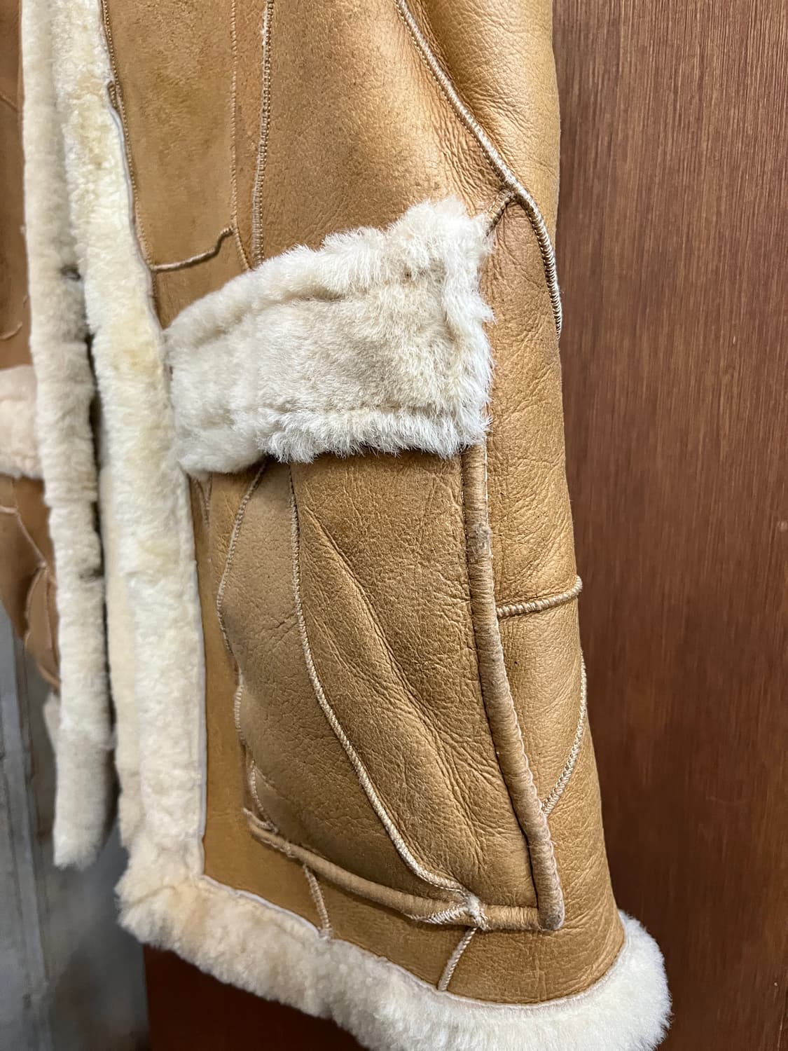 90s Genuine Lambskin 천연 양가죽 시어링 베스트 카멜 상품이미지9