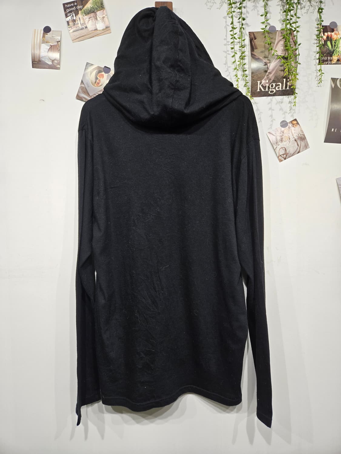 고무 블랙 브이넥 후드 긴팔 티셔츠 요지 야마모토 상품이미지4