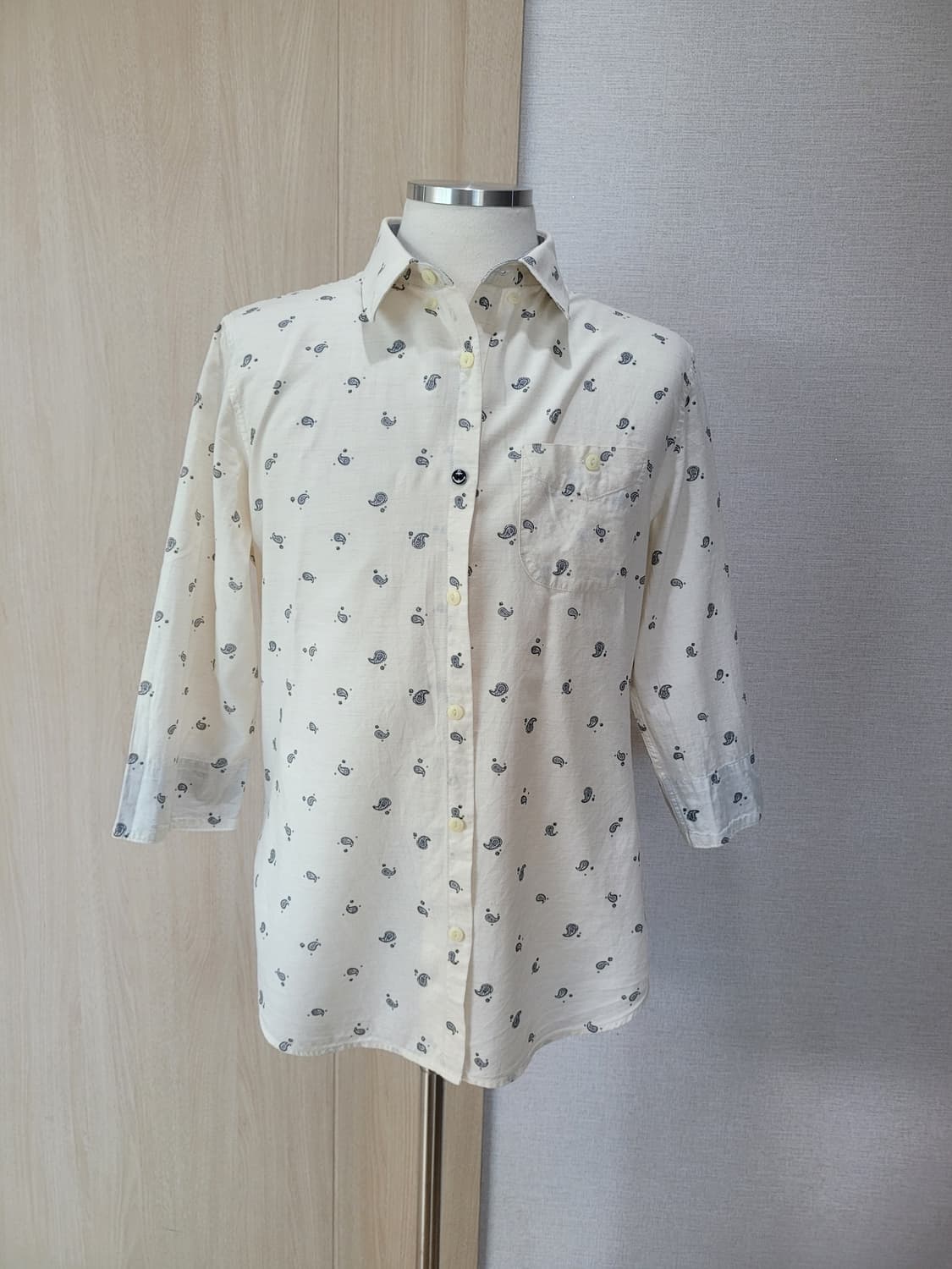 엠폴햄 Empolham 남자 페이즐리 패턴 7부 셔츠 100 아이보리  상품이미지1