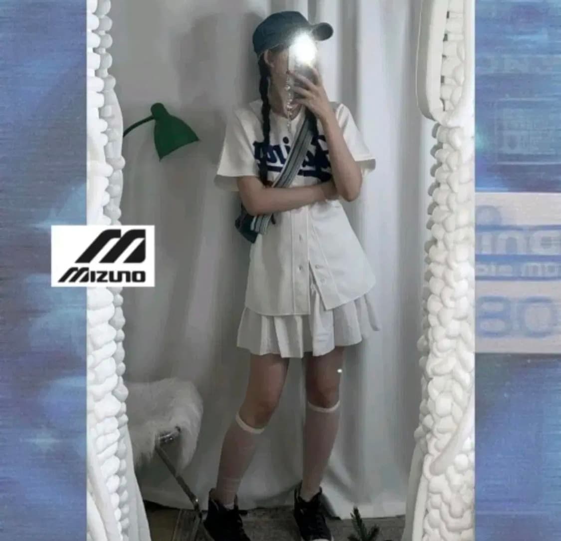 미즈노 화이트 반팔 야구 유니폼 일본빈티지 블록코어 스포티 상품이미지1