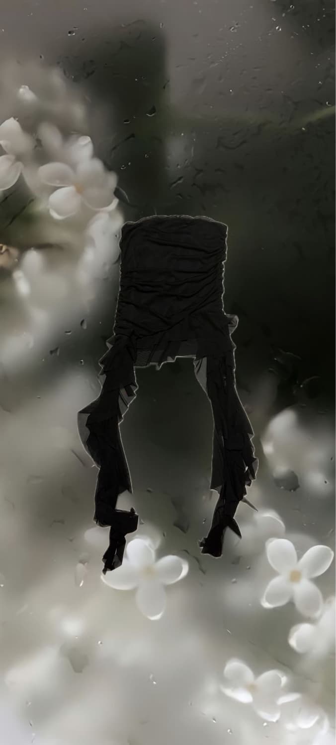 (일본빈티지) 블랙 셔링 리본 레이어드 탑 상품이미지1