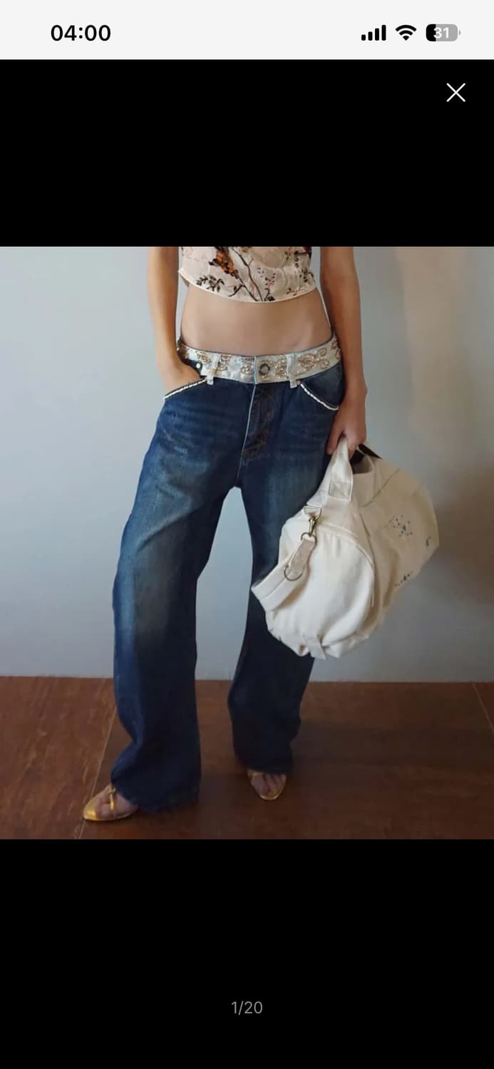 스컬프터Beaded Waist 데님 팬츠 인디고블루 xs 상품이미지1