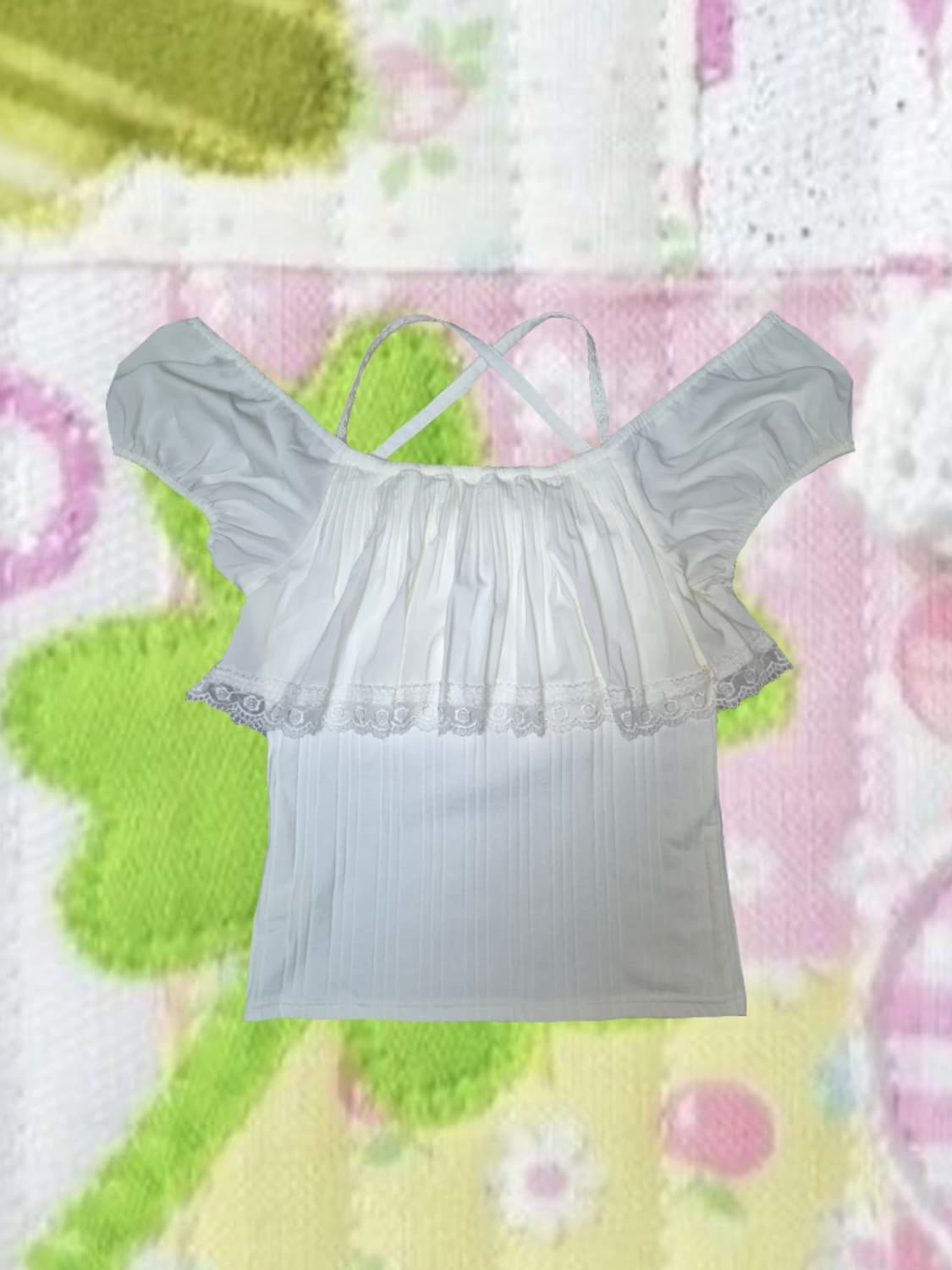 빈티지 모리걸 달빛천사 천사핏 오프숄더 블라우스 레이스 로걀탑 상품이미지3