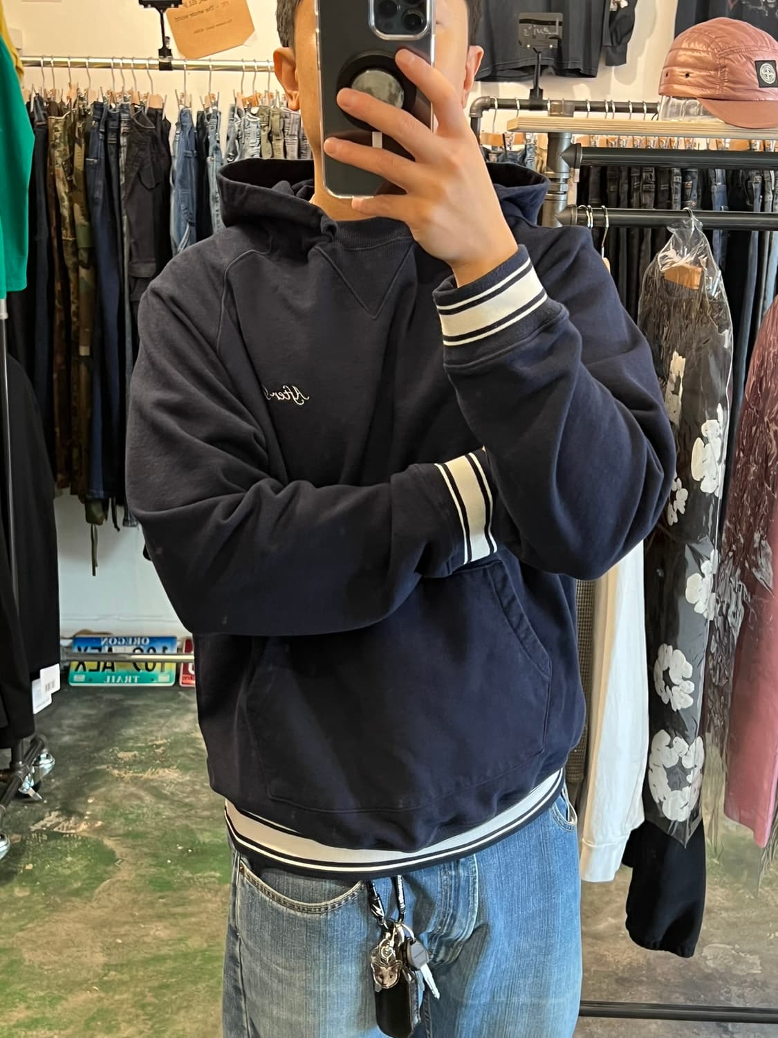 [L] 애프터프레이 레터링 로고 스플릿 후드 블랙 상품이미지9