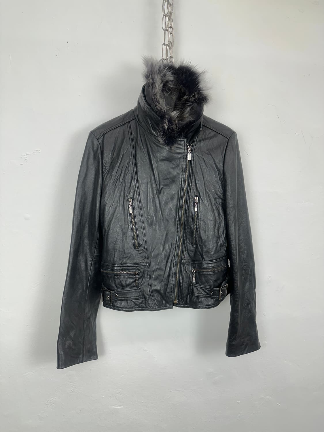 Detachable Fox Fur Lambskin Zip-Up Jacke 상품이미지6