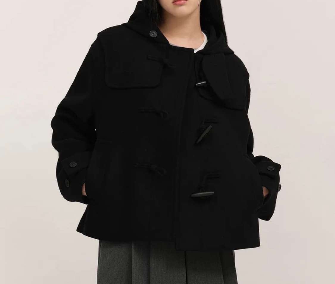 우먼즈 울 블렌드 쇼트 더플 코트 [블랙] 상품이미지1