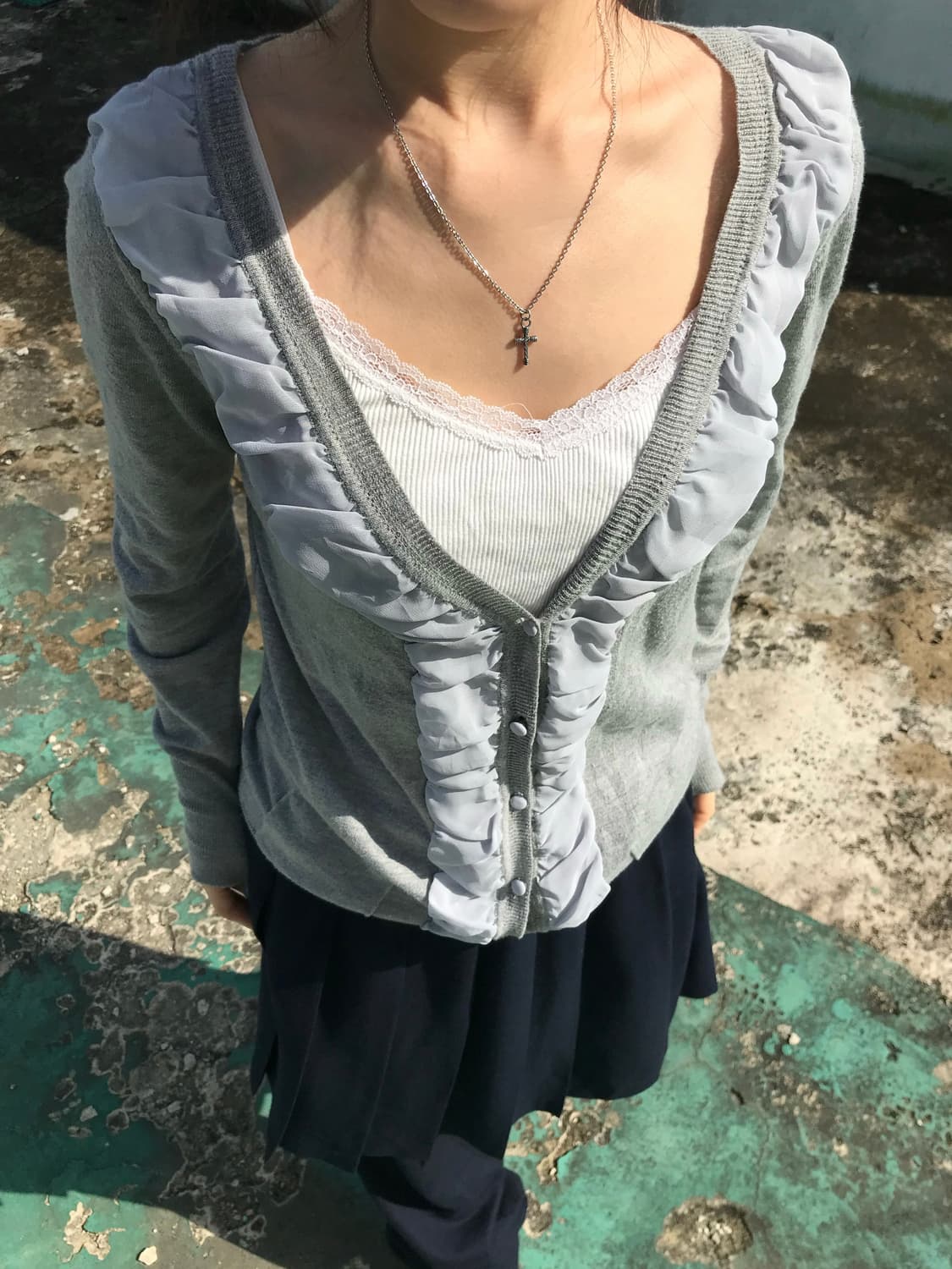 Uptight Chiffon Frill Cardigan 상품이미지1