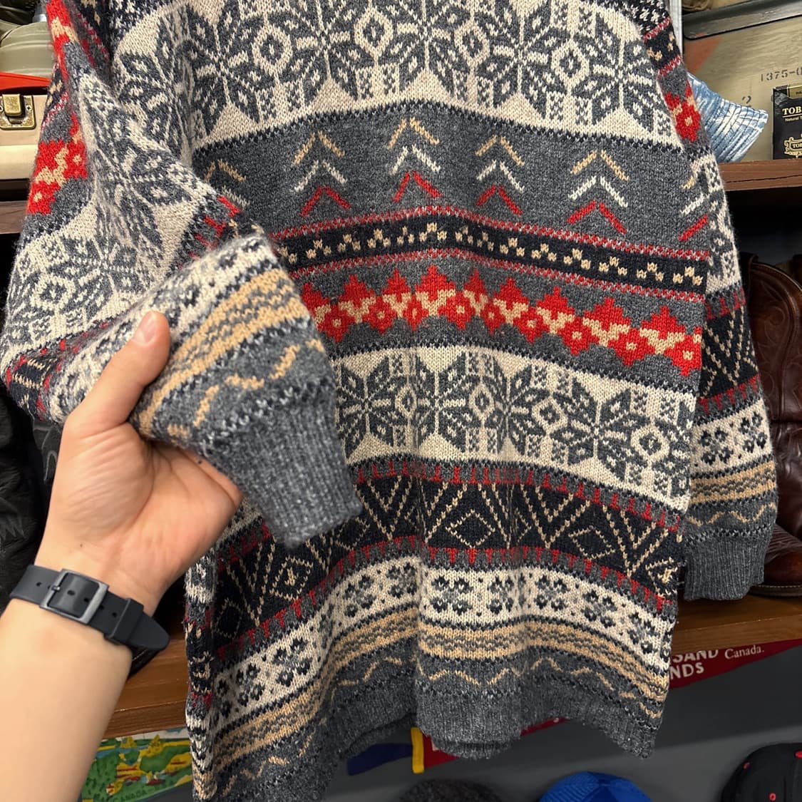 90s 빈티지 에스닉 노르딕 퓨어울 하이넥 롱라인 스웨터 N154 상품이미지4