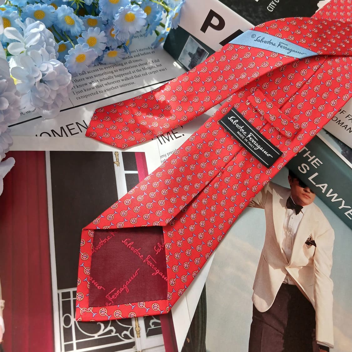 살바토레 페라가모 실크 레드 넥타이 8cm S~A+등급 E954 상품이미지4