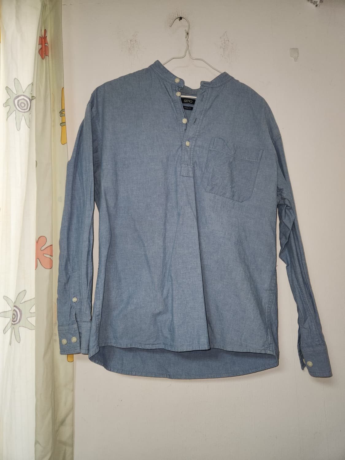 스파오 헨리넥 셔츠 블루 긴팔 M 상품이미지1
