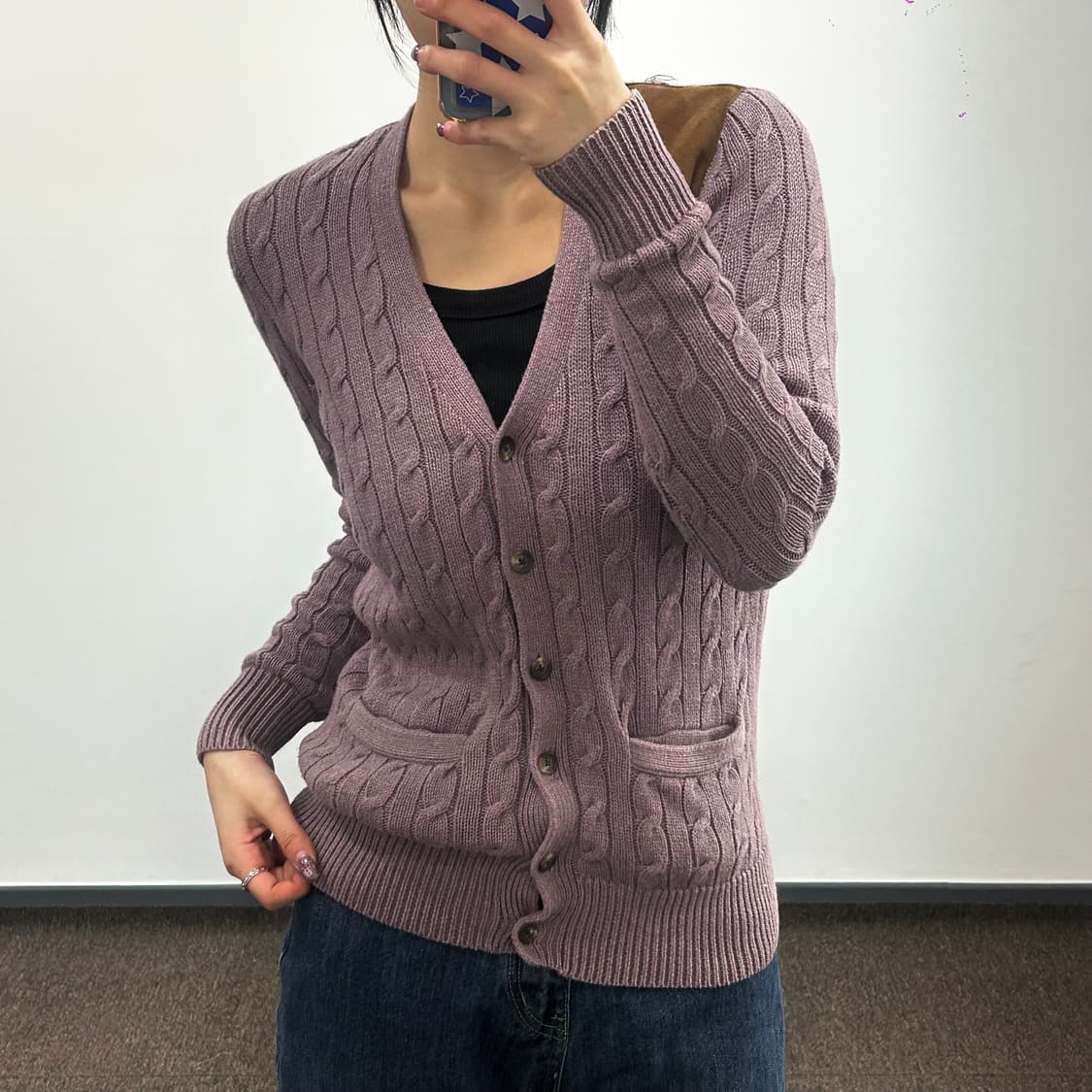 Polo 폴로 숄더 패치 퍼플 케이블 니트 가디건 상품이미지2