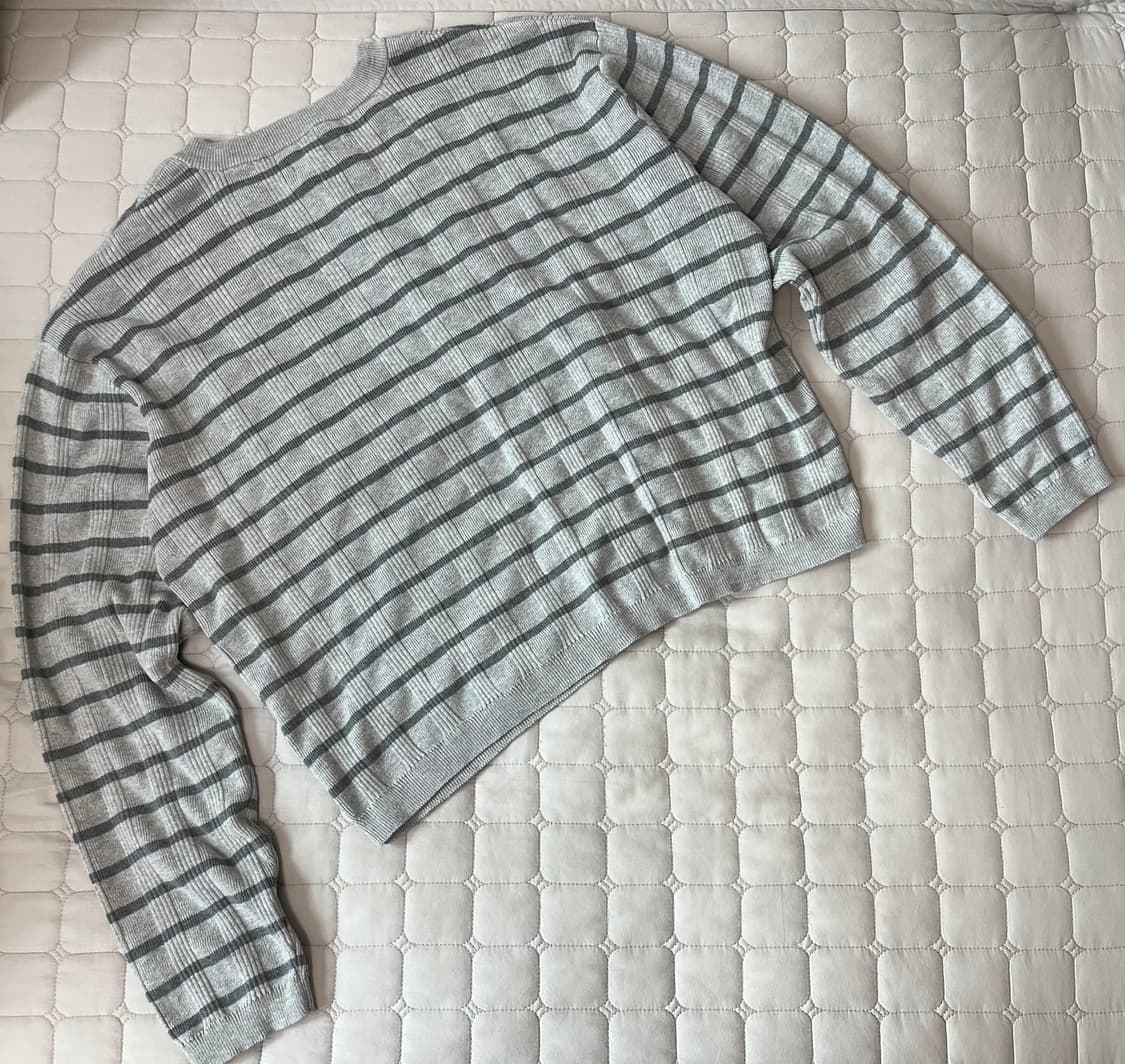 이스트서비스샵 스트라이프 크롭 가디건 그레이 L 상품이미지2