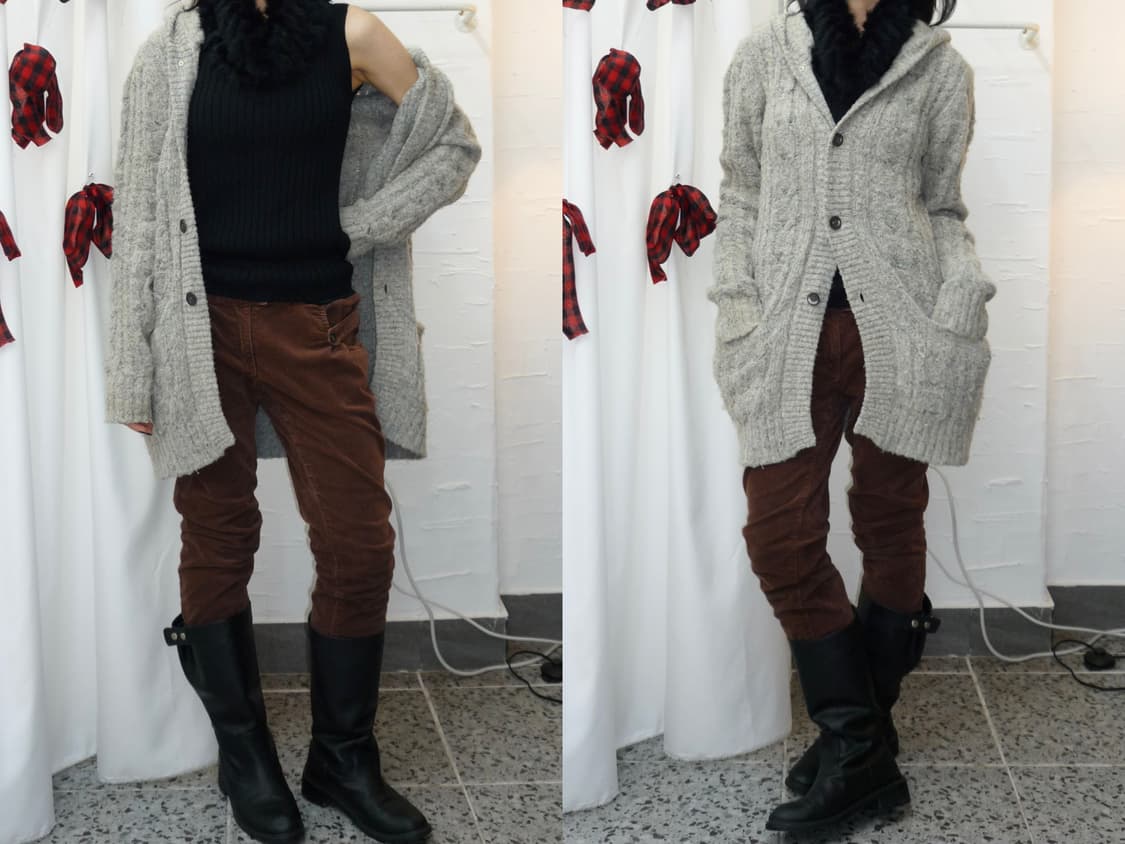 Cozy grey knit long cardigan 상품이미지1