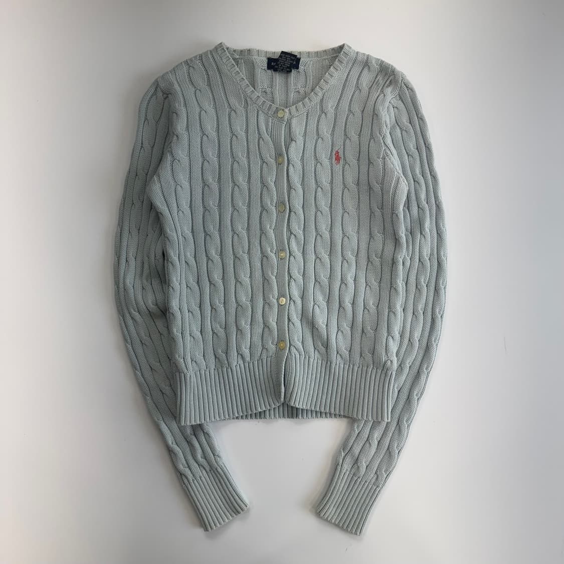 Polo 폴로 핑크 포니 라이트 블루 케이블 니트 가디건 상품이미지3