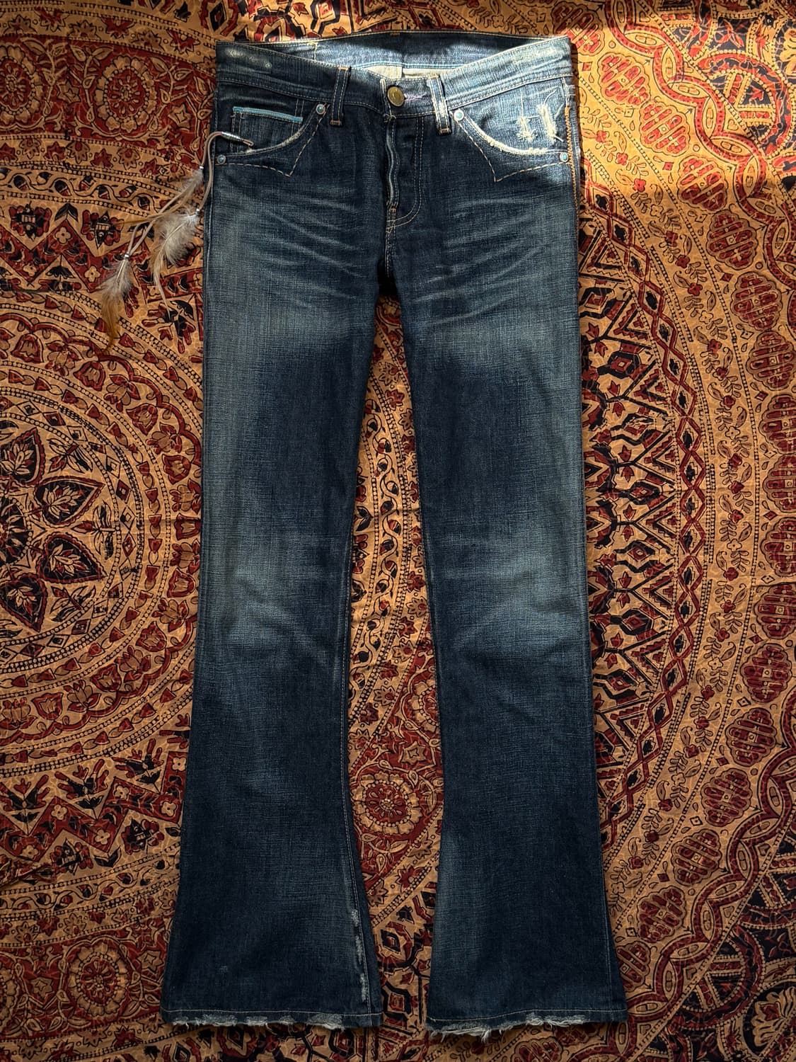 Turquoise Beaded Washed Denim Pants 0189 상품이미지1