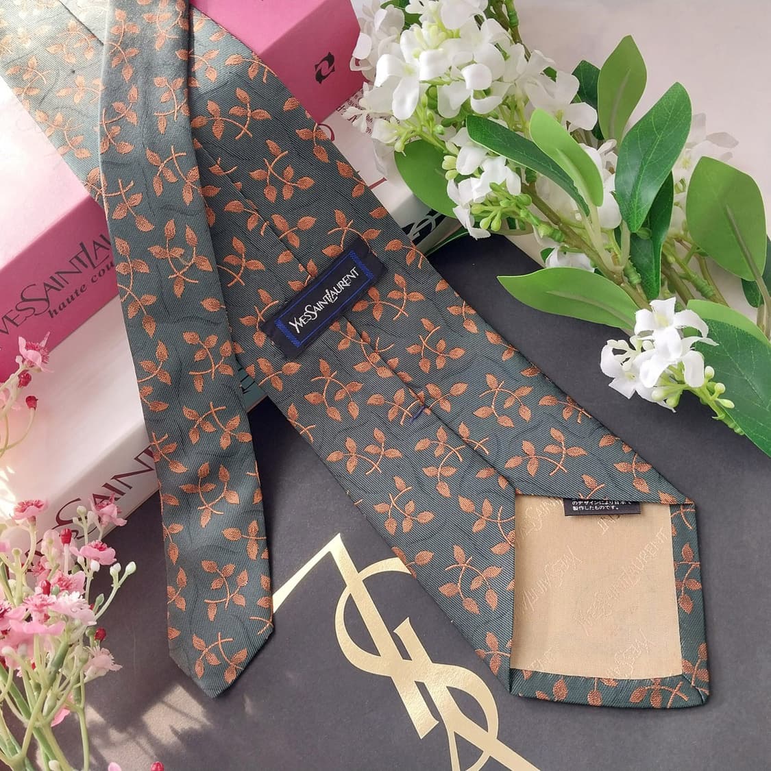 입생로랑 실크 다크그린 리프 자카드 넥타이 9.1cm A등급 K1589
 상품이미지5