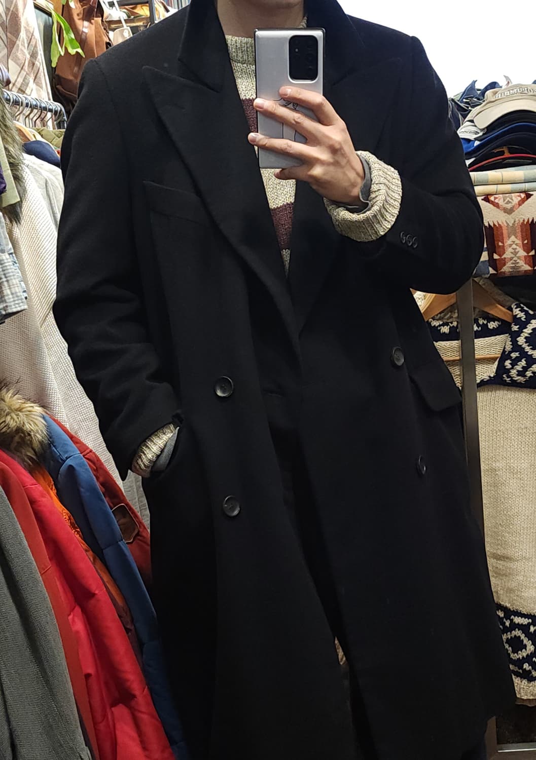 90s 조르지오 아르마니 코트 캐시미어 100% 더블 코트 블랙 52 상품이미지10