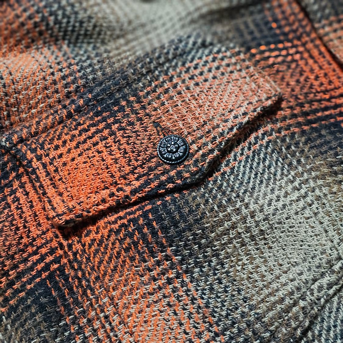 오프화이트 오렌지 플란넬 체크 셔츠 상품이미지3