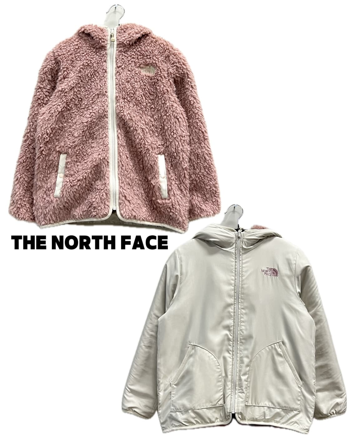 노스페이스 키즈 리버시블 양털 셰르파 후드자켓 베이비핑크 상품이미지1