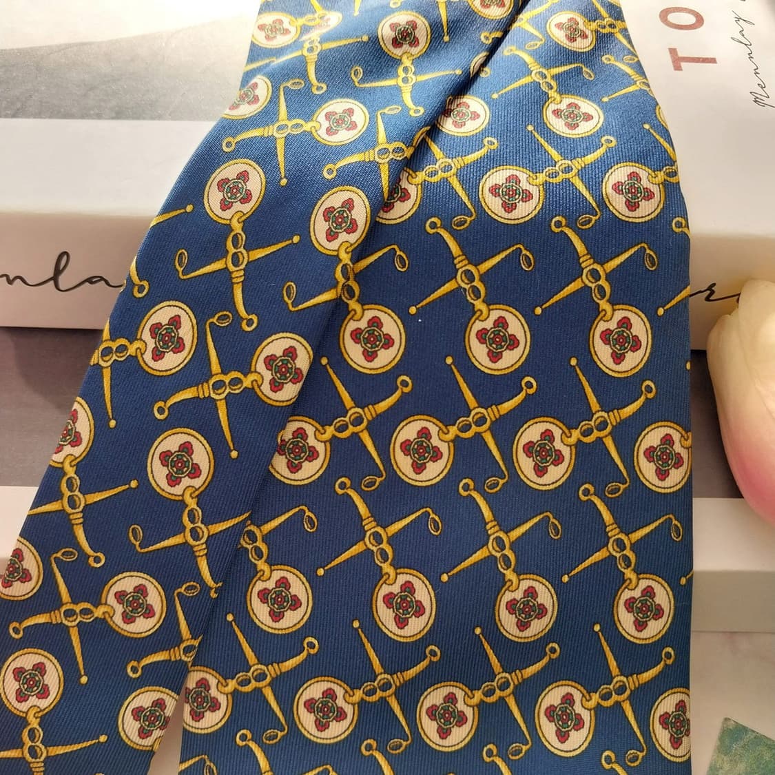 란셀 실크 네이비 하니스 패턴 넥타이 9.9cm A+등급 K1382
 상품이미지3