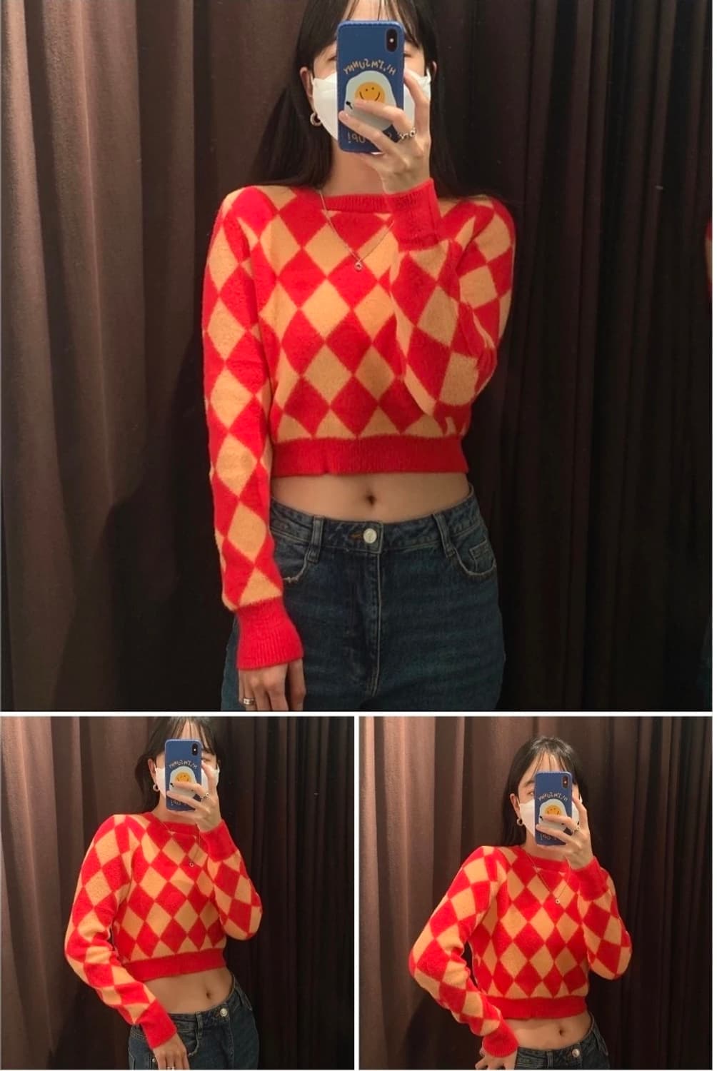 자라 아가일 크롭 니트 스웨터 S 상품이미지3