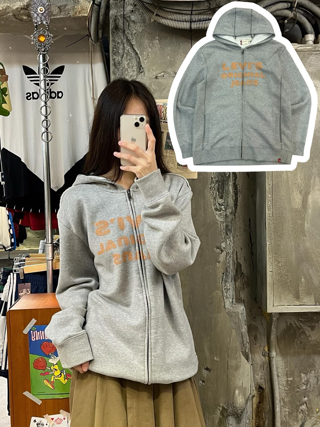 리바이스 오리지널 진스 후드집업 그레이 XL #csz435 상품이미지1