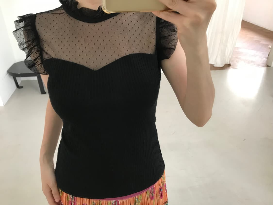 vintage dot see-through frill top 상품이미지2