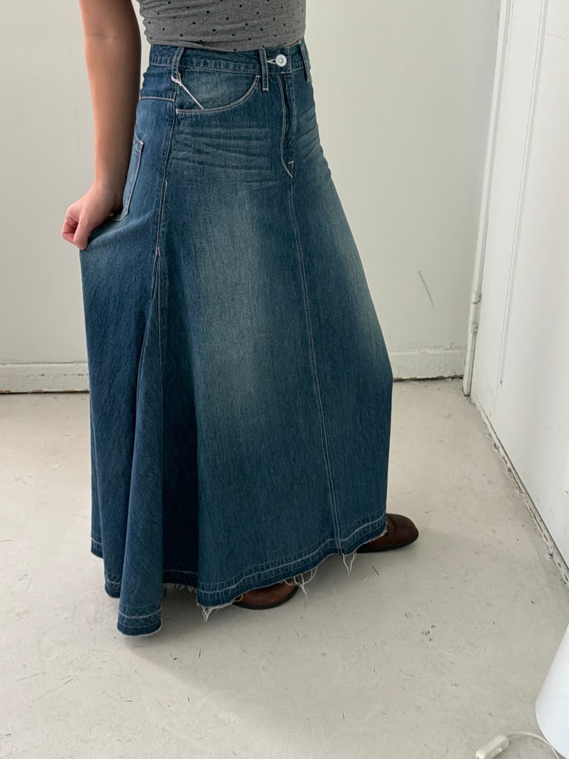 일본빈티지 woadblue핀턱 데님 맥시 롱스커트 상품이미지3