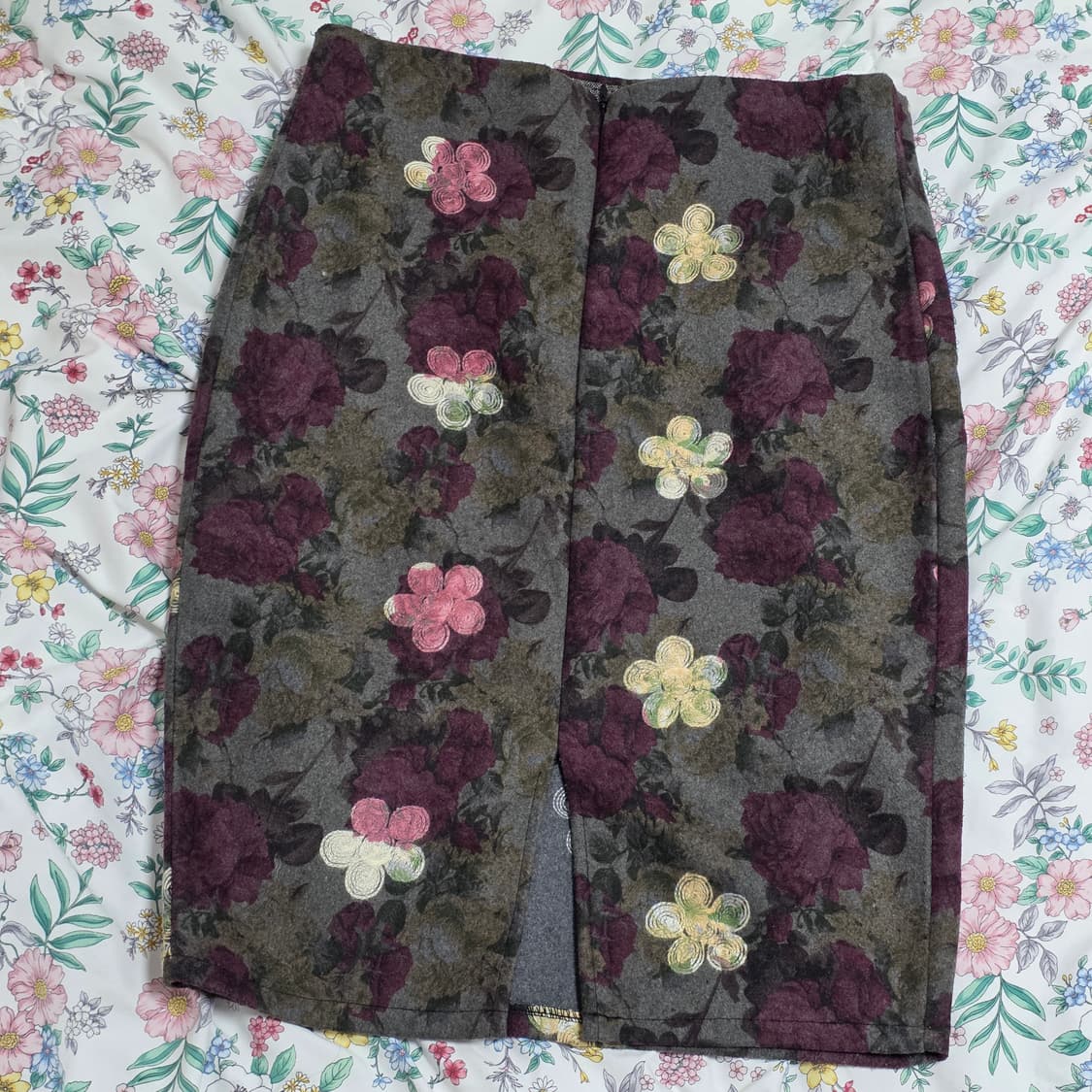 일본빈티지)플로럴 고전모리걸st 고딕로리타 로맨틱 로즈 모직 미디스커트 상품이미지2