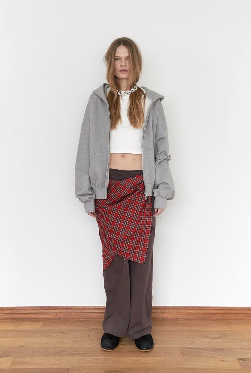 Dared 데어드 백 스터드 후드집업 그레이 상품이미지2