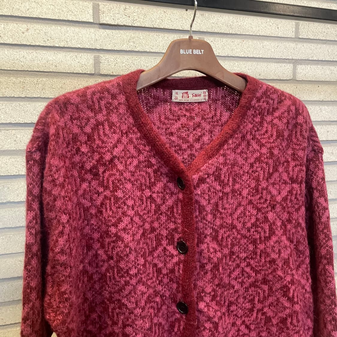 USA VINTAGE 노르딕 니트 가디건 로즈 패턴 투포켓 디테일 핑크 상품이미지4