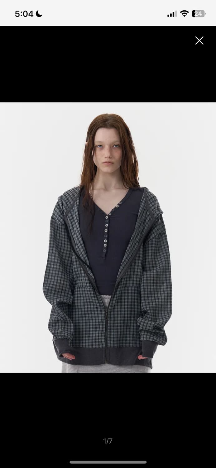 파히섬 체크 시스루 집업 차콜 L 상품이미지1