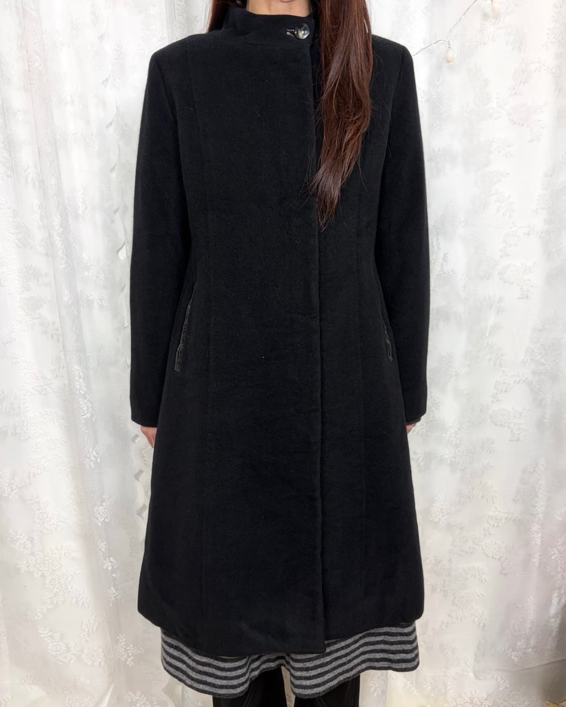 Black angora wool single coat 상품이미지8