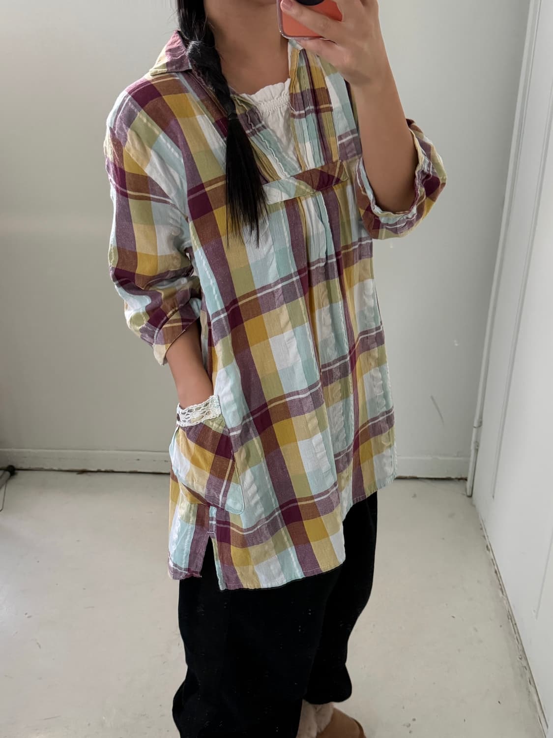 일본빈티지 모리 체크 원피스 블라우스 상품이미지2