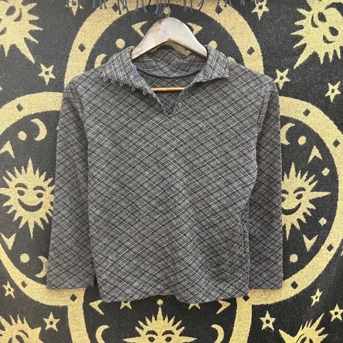 빈티지 코지 러블리 모카무스 아가일 체크 단추 롱슬리브 K0092 상품이미지3