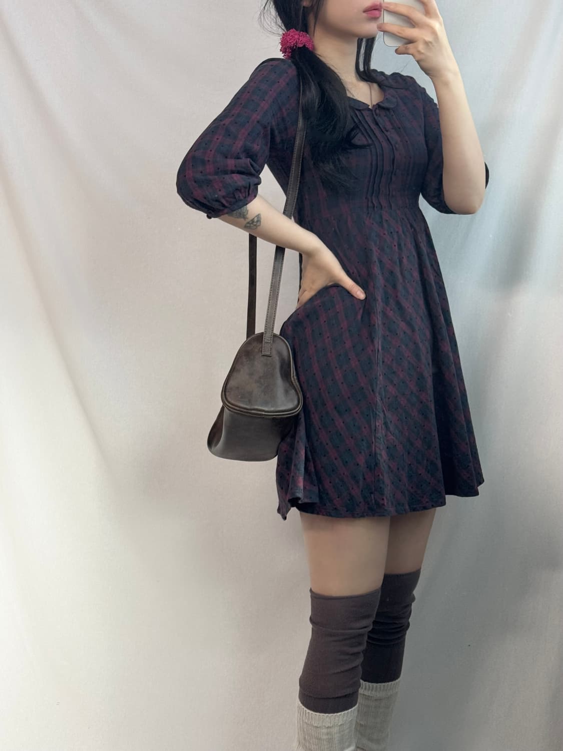 미니 버튼 가디건 체크 도트 패턴 원피스 2pcs SET 상품이미지4