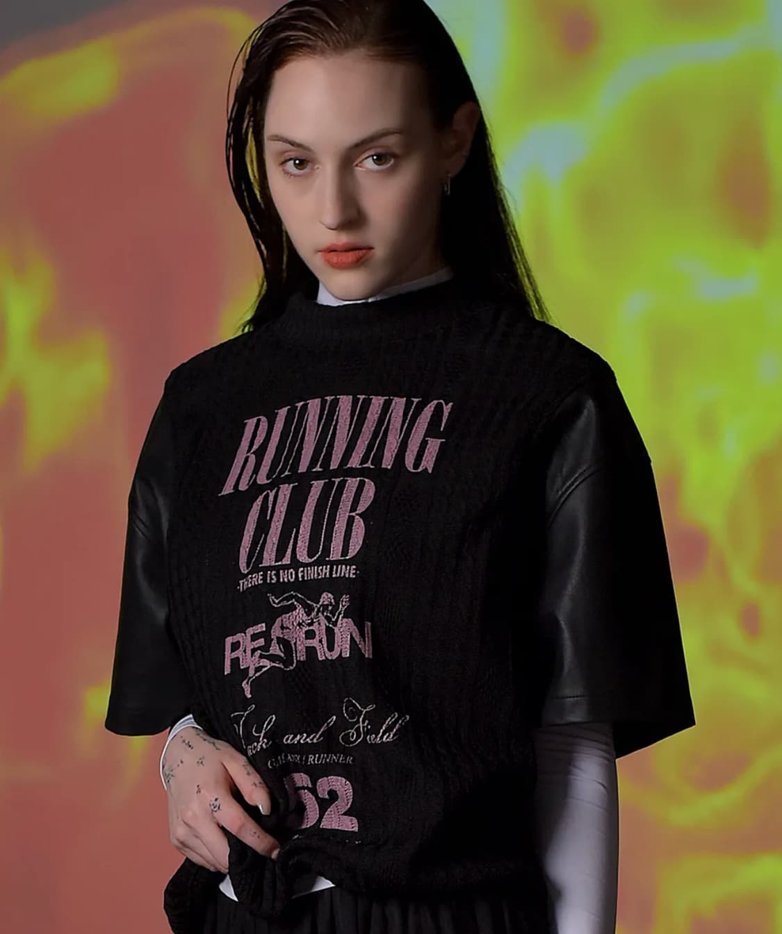 씨오엠이 레더 가죽 블랙 반팔 니트 L 상품이미지2