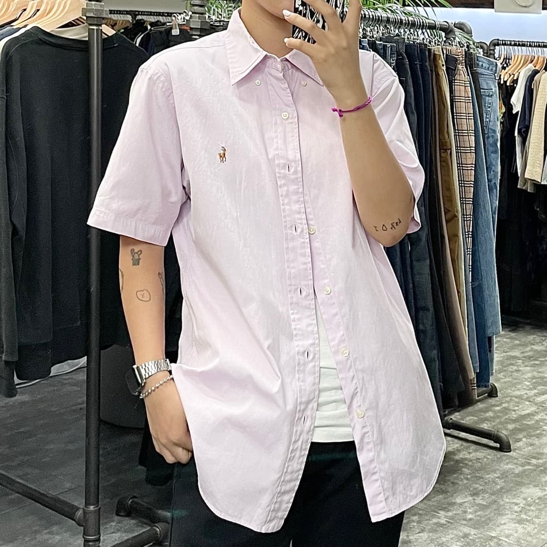 폴로 연보라 옥스포드 포니 반팔셔츠 상품이미지1