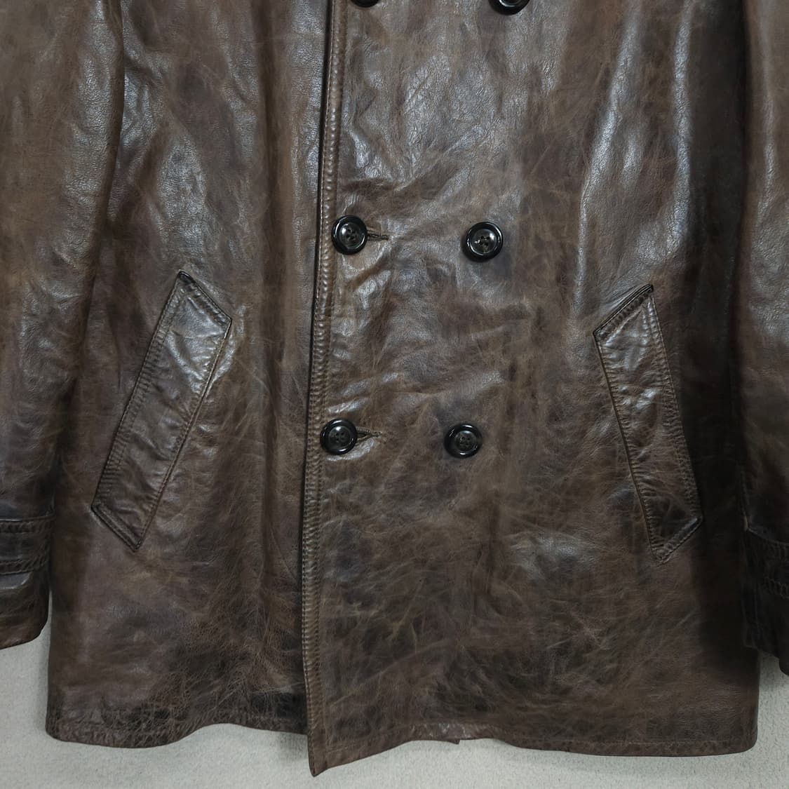 아르마니진스 더블 브레스티드 레더 카코트 상품이미지6