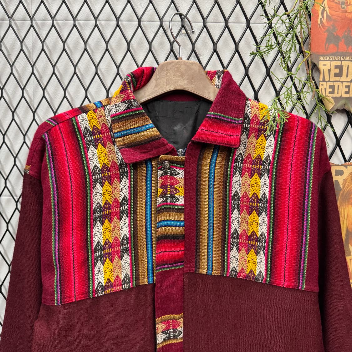 JPN VINTAGE 에스닉 패턴 패치워크 코튼 자켓 레드 상품이미지3